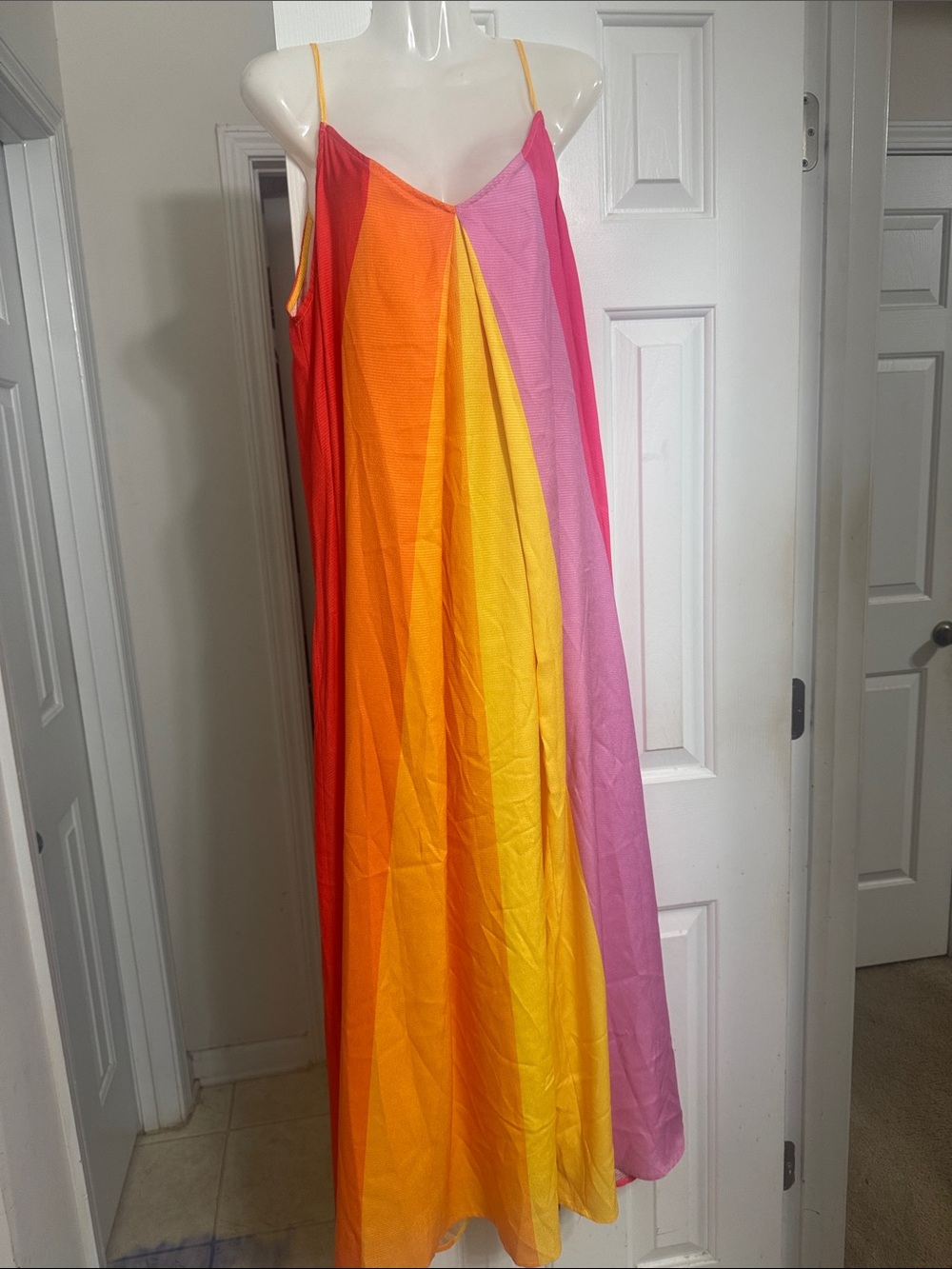 Flying Tomato Rainbow Colorblock Maxi Dress in Pink, Orange & Yellow
